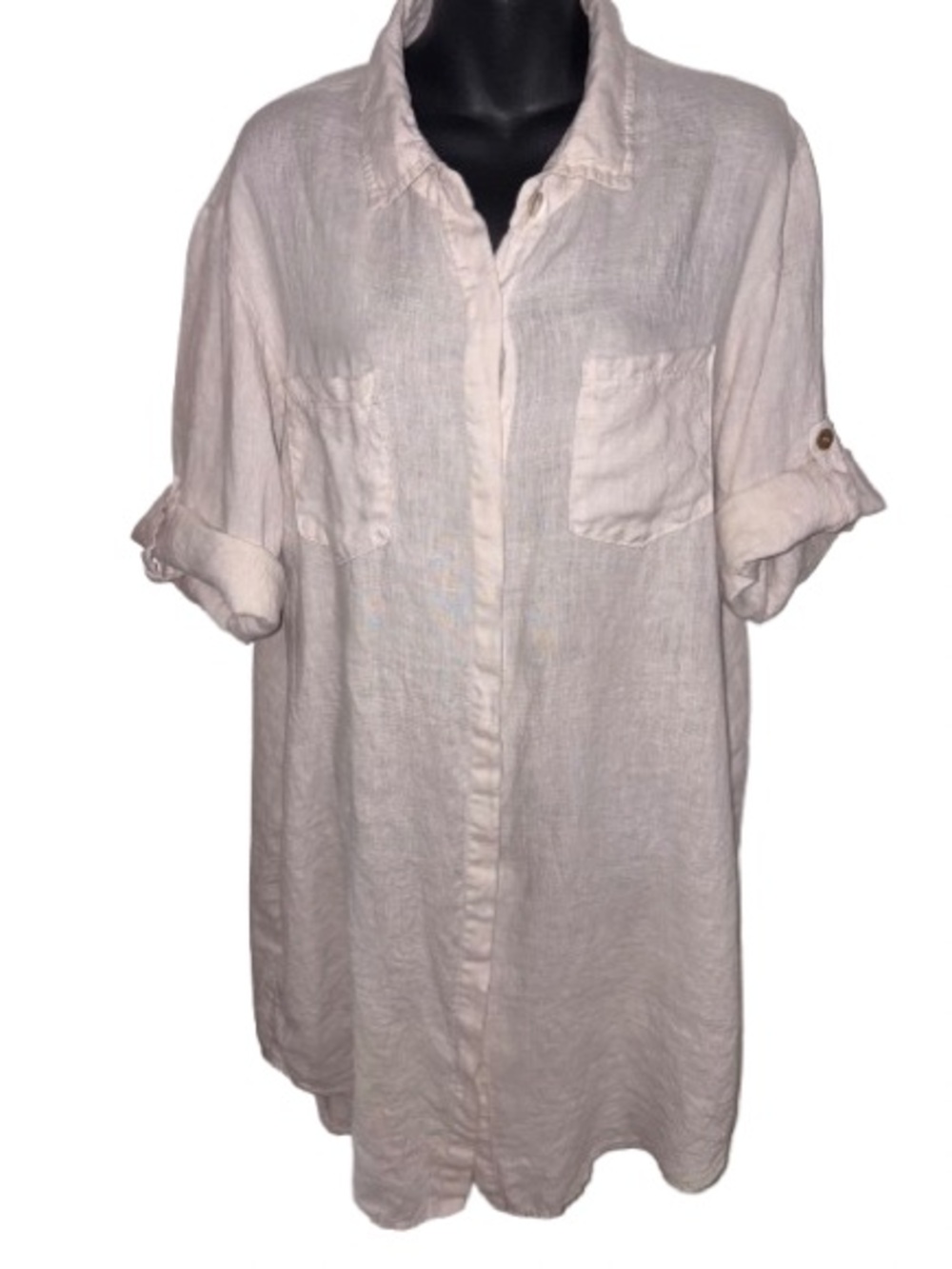 Light Beige 100% Linen Button-Up Tunic dress Made in Italy size XXXL